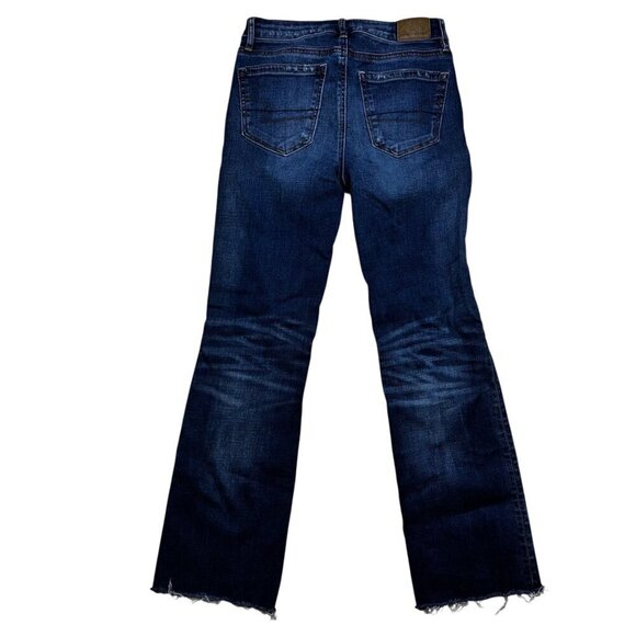 American Eagle Hi-Rise Crop Flare 0 Jean Distressed Dark Wash - Picture 2 of 5